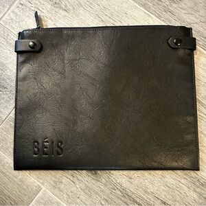 Béis Faux Black Leather Zipped 12" X 9.5" Bag Tote Organizer